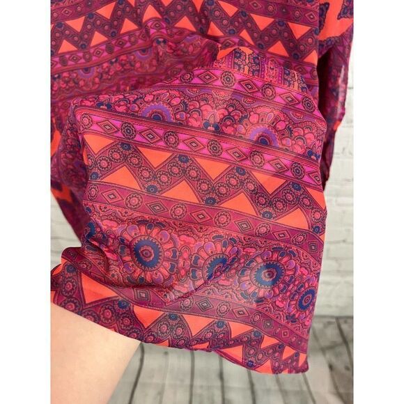 SHOW ME YOUR MUMU orange pink red semi-sheer oversized V-neck blouse top M - Picture 3 of 6